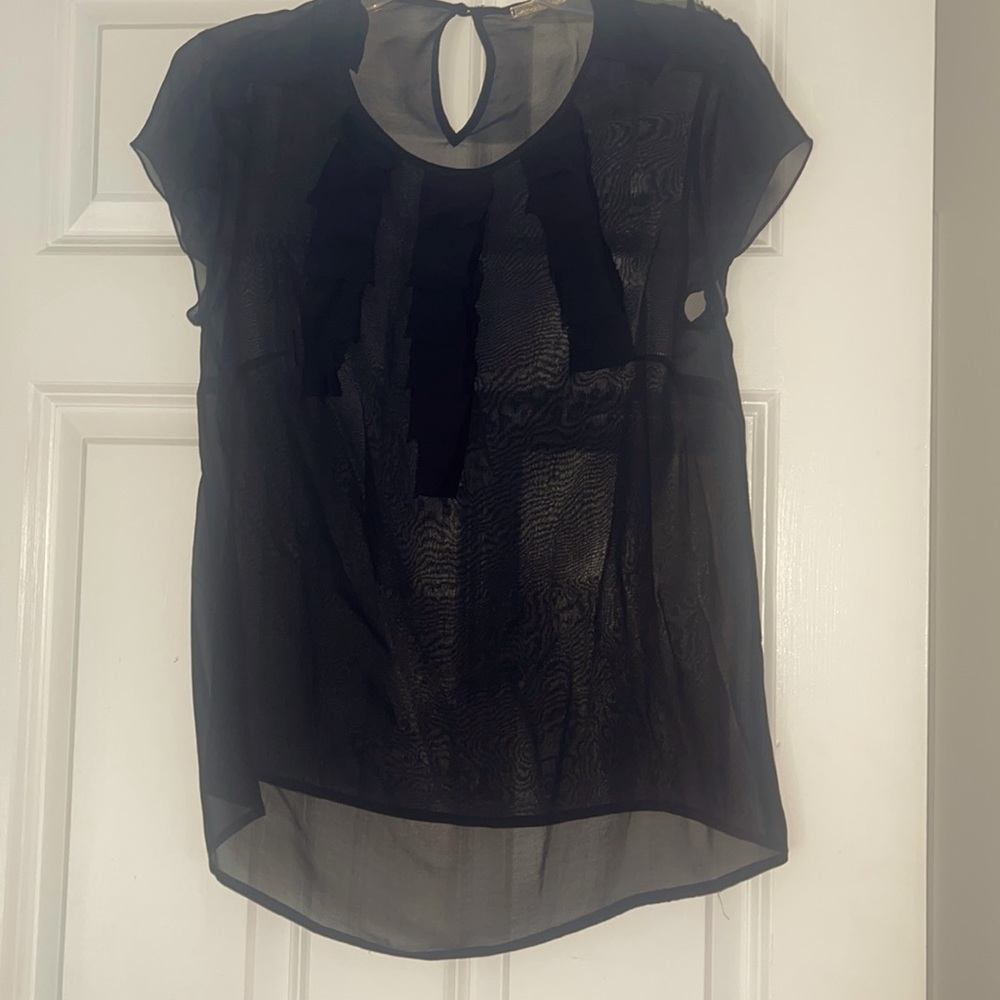 Loeffler Randall Black Sheer Silk Blouse